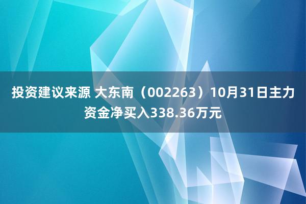 投资建议来源 大东南（002263）10月31日主力资金净买入338.36万元