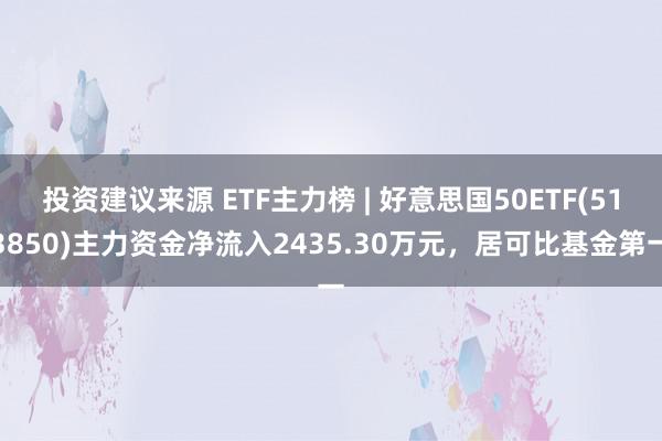 投资建议来源 ETF主力榜 | 好意思国50ETF(513850)主力资金净流入2435.30万元，居可比基金第一