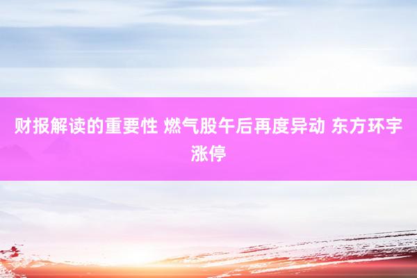 财报解读的重要性 燃气股午后再度异动 东方环宇涨停