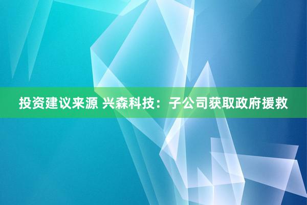 投资建议来源 兴森科技：子公司获取政府援救