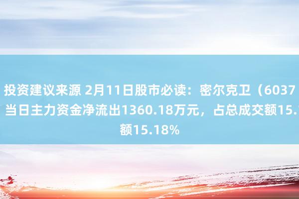 投资建议来源 2月11日股市必读：密尔克卫（603713）当日主力资金净流出1360.18万元，占总成交额15.18%