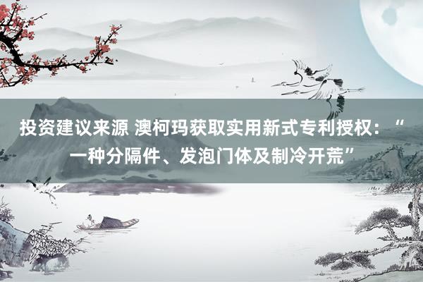 投资建议来源 澳柯玛获取实用新式专利授权：“一种分隔件、发泡门体及制冷开荒”