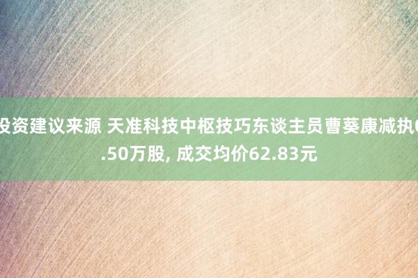 投资建议来源 天准科技中枢技巧东谈主员曹葵康减执0.50万股, 成交均价62.83元